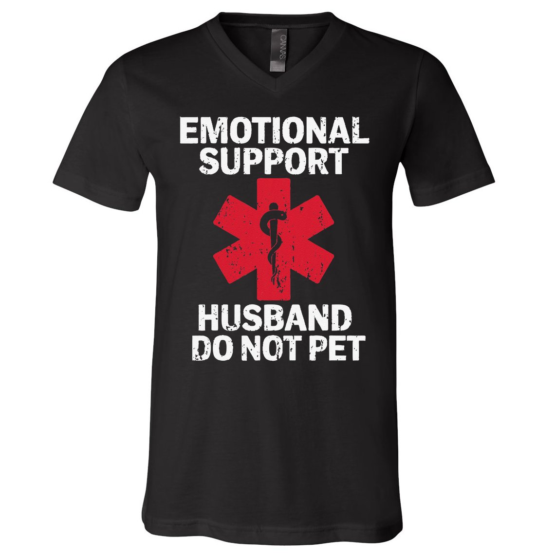 Funny Do Not Pet Emotional Support Husband V-Neck T-Shirt