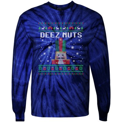 Funny Deez Nuts Nutcracker Gifts Ugly Christmas Tie-Dye Long Sleeve Shirt