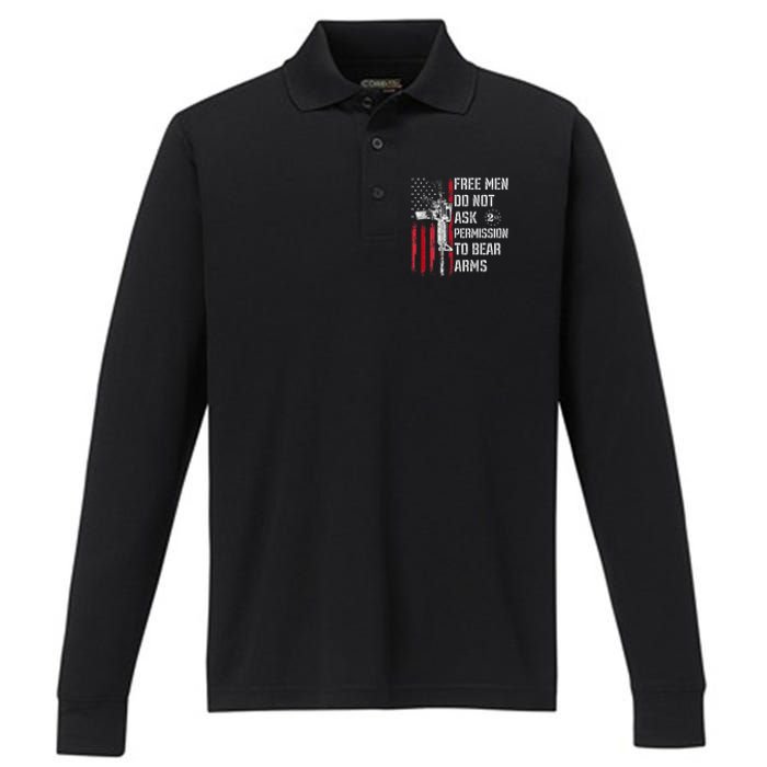 Free Do Not Ask Permission To Bear Arms Pro 2a On Back Performance Long Sleeve Polo