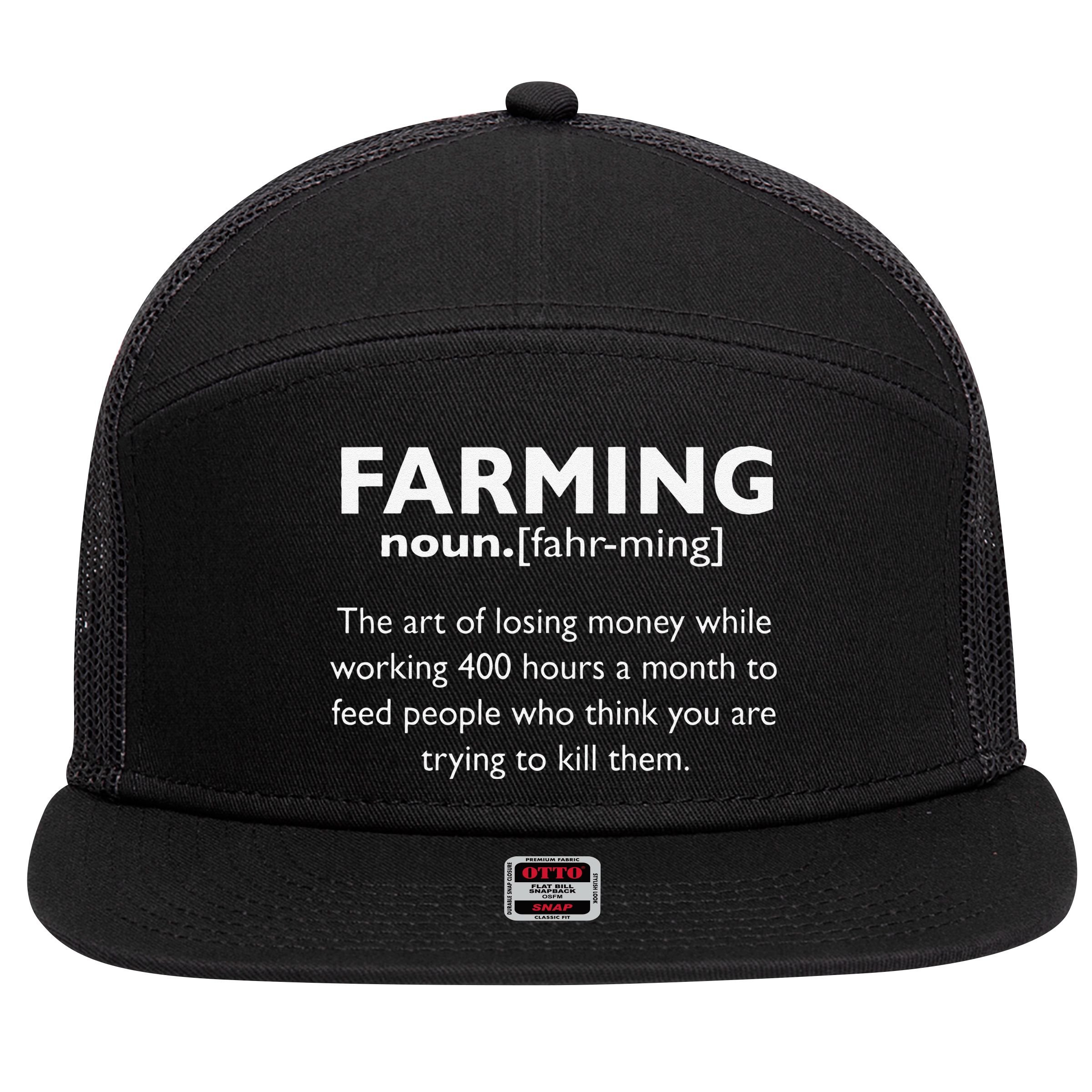 Farming Definition Noun Gift Funny Farmer 7 Panel Mesh Trucker Snapback Hat