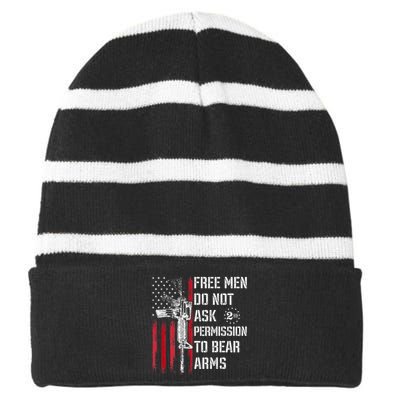 Free Do Not Ask Permission To Bear Arms Pro 2a Striped Beanie with Solid Band