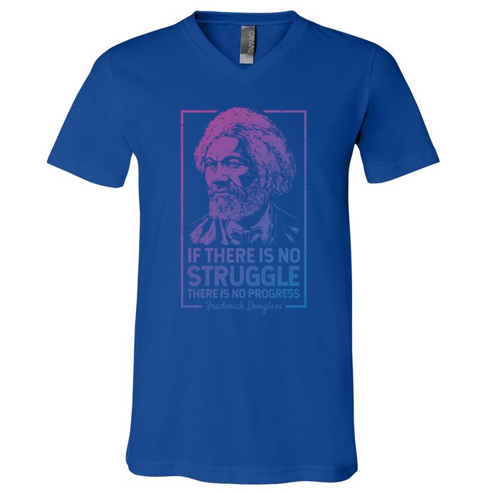 Frederick Douglas No Struggle Progress Black History Gift V-Neck T-Shirt