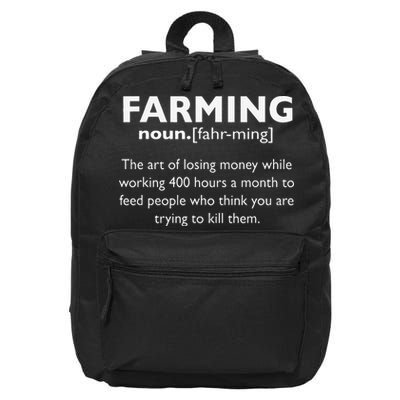 Farming Definition Noun Gift Funny Farmer 16 in Basic Backpack