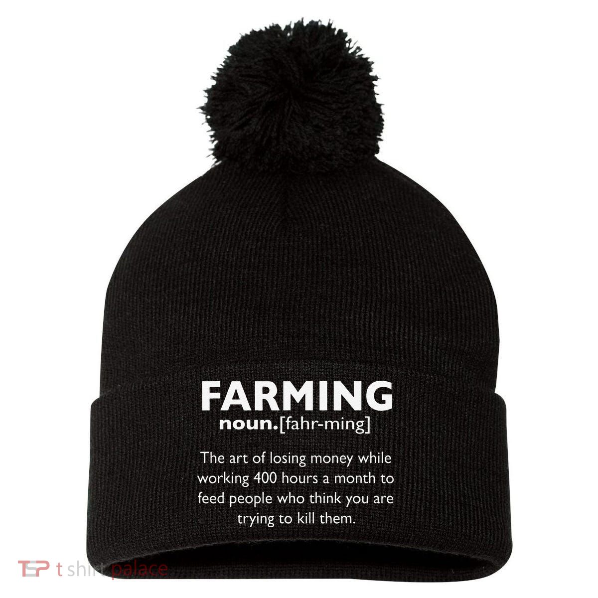 Farming Definition Noun Gift Funny Farmer Pom Pom 12in Knit Beanie
