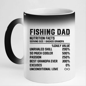 Fishing Dad Nutrition Facts Funny Bass Fish Dad Gift 11oz Black Color Changing Mug