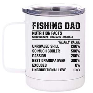 Fishing Dad Nutrition Facts Funny Bass Fish Dad Gift 12 oz Stainless Steel Tumbler Cup