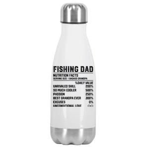 Fishing Dad Nutrition Facts Funny Bass Fish Dad Gift Stainless Steel Insulated Water Bottle