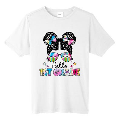 First Day Of School Hello First Grade Shirts Girl Messy Bun Tall Fusion ChromaSoft Performance T-Shirt