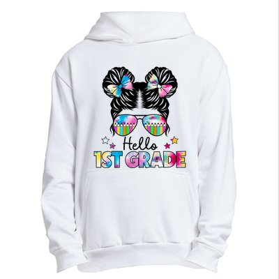 First Day Of School Hello First Grade Shirts Girl Messy Bun Urban Pullover Hoodie