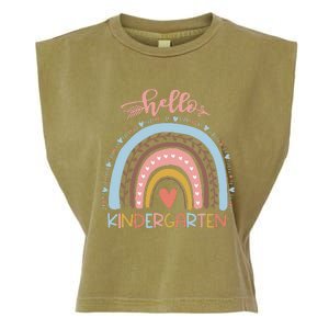 First Day Of School Hello Kindergarten Teacher Rainbow Garment-Dyed Women's Muscle Tee