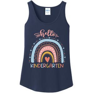 First Day Of School Hello Kindergarten Teacher Rainbow Ladies Essential Tank