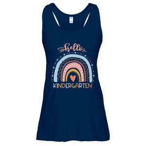 First Day Of School Hello Kindergarten Teacher Rainbow Ladies Essential Flowy Tank