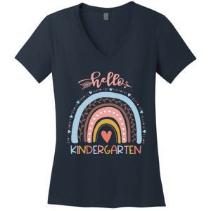 First Day Of School Hello Kindergarten Teacher Rainbow Women's V-Neck T-Shirt