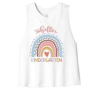 First Day Of School Hello Kindergarten Teacher Rainbow Women's Racerback Cropped Tank