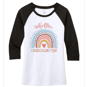 First Day Of School Hello Kindergarten Teacher Rainbow Women's Tri-Blend 3/4-Sleeve Raglan Shirt