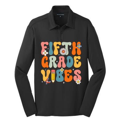 First Day Of School Fifth Grade Vibes Back To School Silk Touch Performance Long Sleeve Polo