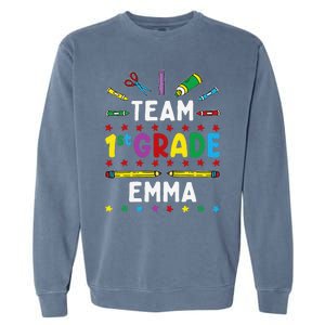 First Day Of School Team 1st Grade Emma Funny Group Garment-Dyed Sweatshirt