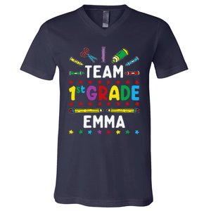 First Day Of School Team 1st Grade Emma Funny Group V-Neck T-Shirt