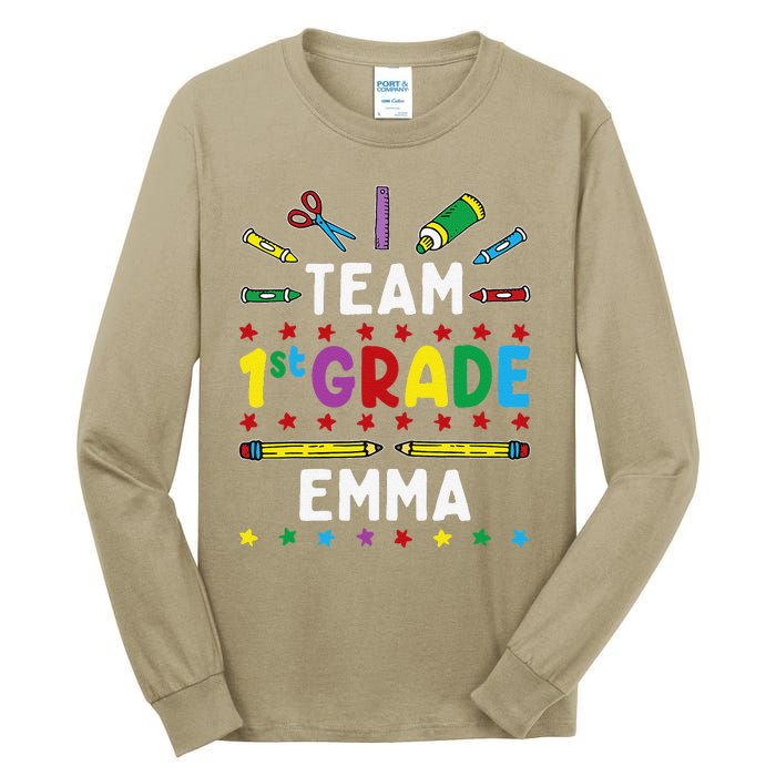 First Day Of School Team 1st Grade Emma Funny Group Tall Long Sleeve T-Shirt