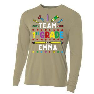 First Day Of School Team 1st Grade Emma Funny Group Cooling Performance Long Sleeve Crew