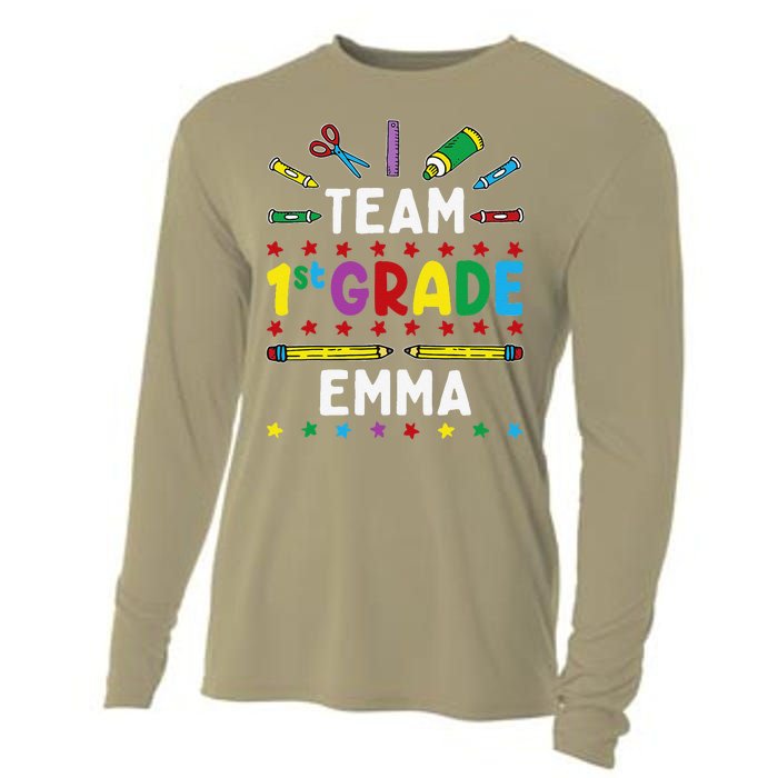 First Day Of School Team 1st Grade Emma Funny Group Cooling Performance Long Sleeve Crew