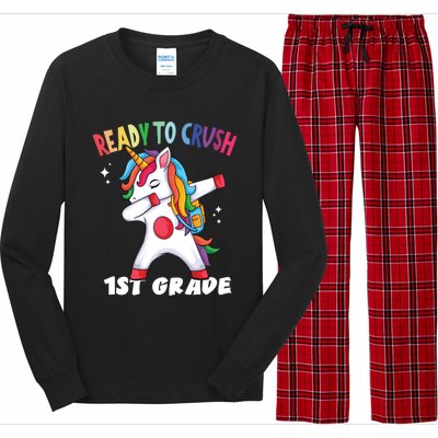 First Day Of School 1St Grade Unicorn Ready To Crush Gift Long Sleeve Pajama Set