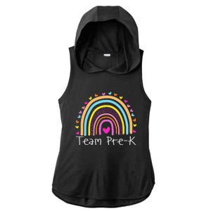 First Day Of Team PreK Squad Crew Preschool Teacher Rainbow Ladies PosiCharge Tri-Blend Wicking Draft Hoodie Tank