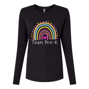 First Day Of Team PreK Squad Crew Preschool Teacher Rainbow Womens Cotton Relaxed Long Sleeve T-Shirt