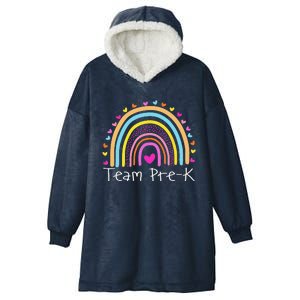 First Day Of Team PreK Squad Crew Preschool Teacher Rainbow Hooded Wearable Blanket