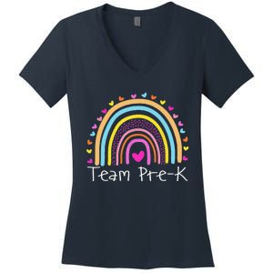 First Day Of Team PreK Squad Crew Preschool Teacher Rainbow Women's V-Neck T-Shirt