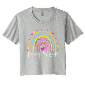 First Day Of Team PreK Squad Crew Preschool Teacher Rainbow Women's Crop Top Tee