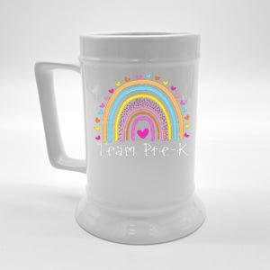 First Day Of Team PreK Squad Crew Preschool Teacher Rainbow Beer Stein