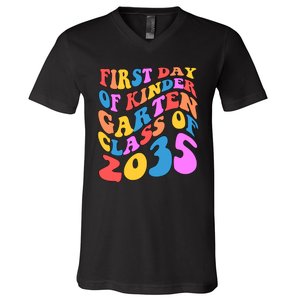 First Day Of Kindergarten Class Of 2035 Colorful V-Neck T-Shirt