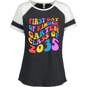 First Day Of Kindergarten Class Of 2035 Colorful Enza Ladies Jersey Colorblock Tee