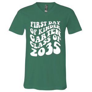 First Day Of Kindergarten Class Of 2035 Retro V-Neck T-Shirt