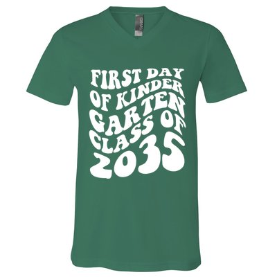 First Day Of Kindergarten Class Of 2035 Retro V-Neck T-Shirt