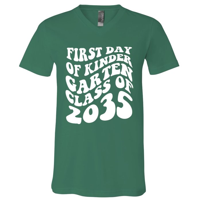 First Day Of Kindergarten Class Of 2035 Retro V-Neck T-Shirt