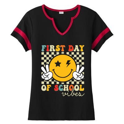 First Day Of School Vibes Back To School Teachers Students Ladies Halftime Notch Neck Tee