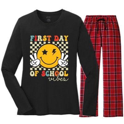 First Day Of School Vibes Back To School Teachers Students Women's Long Sleeve Flannel Pajama Set 