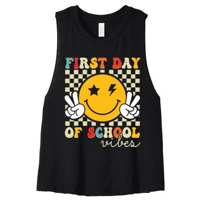 First Day Of School Vibes Back To School Teachers Students Women's Racerback Cropped Tank