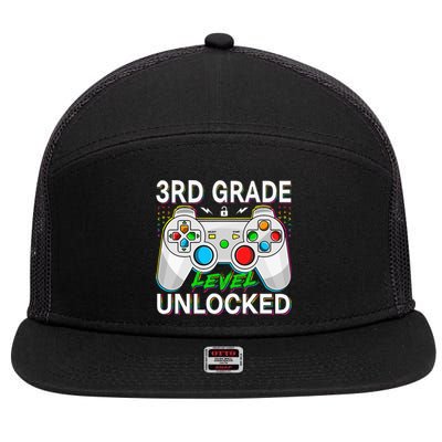 First Day Of 3rd Grade Level Unlocked School Gamer Kids 7 Panel Mesh Trucker Snapback Hat