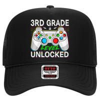 First Day Of 3rd Grade Level Unlocked School Gamer Kids High Crown Mesh Back Trucker Hat