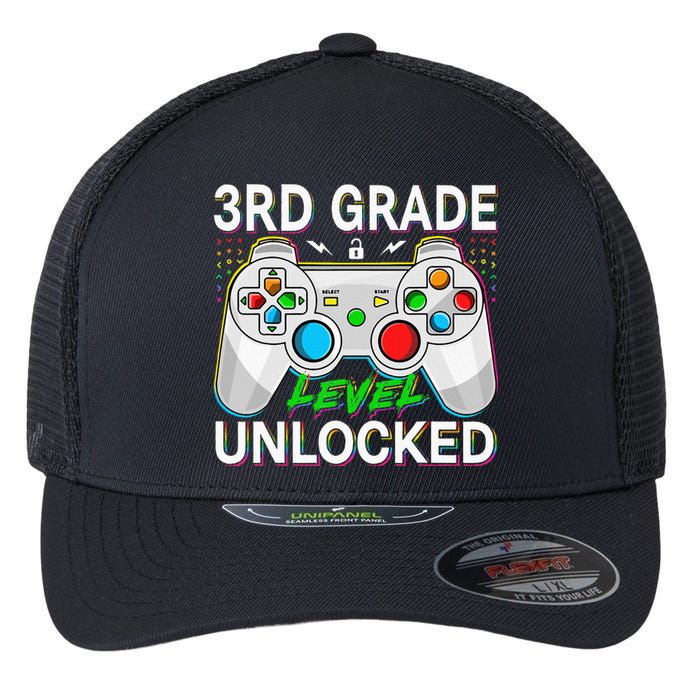 First Day Of 3rd Grade Level Unlocked School Gamer Kids Flexfit Unipanel Trucker Cap