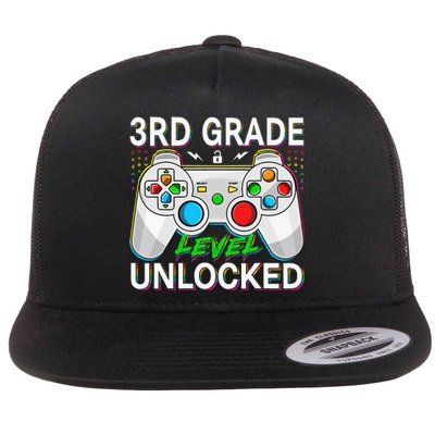 First Day Of 3rd Grade Level Unlocked School Gamer Kids Flat Bill Trucker Hat