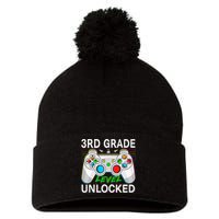 First Day Of 3rd Grade Level Unlocked School Gamer Kids Pom Pom 12in Knit Beanie