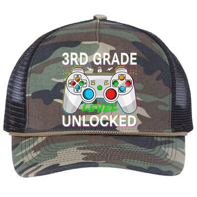 First Day Of 3rd Grade Level Unlocked School Gamer Kids Retro Rope Trucker Hat Cap