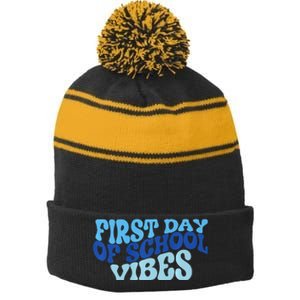 First Day Of School Vibes Stripe Pom Pom Beanie