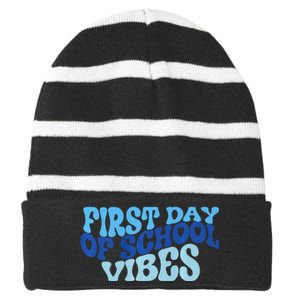 First Day Of School Vibes Striped Beanie with Solid Band