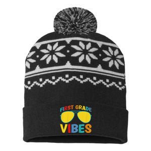 First Day Of School 1st Grade Vibes First Grade USA-Made Snowflake Beanie