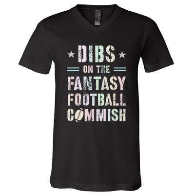 Funny Dibs On The Fantasy Football Commish Game Commissioner V-Neck T-Shirt